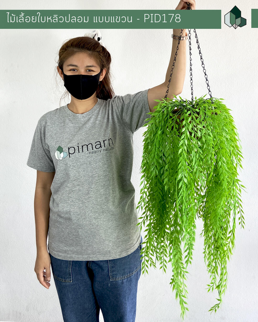 ไม้เลื้อยใบหลิวปลอม 70 CM แบบแขวนกระถางใยมะพร้าว