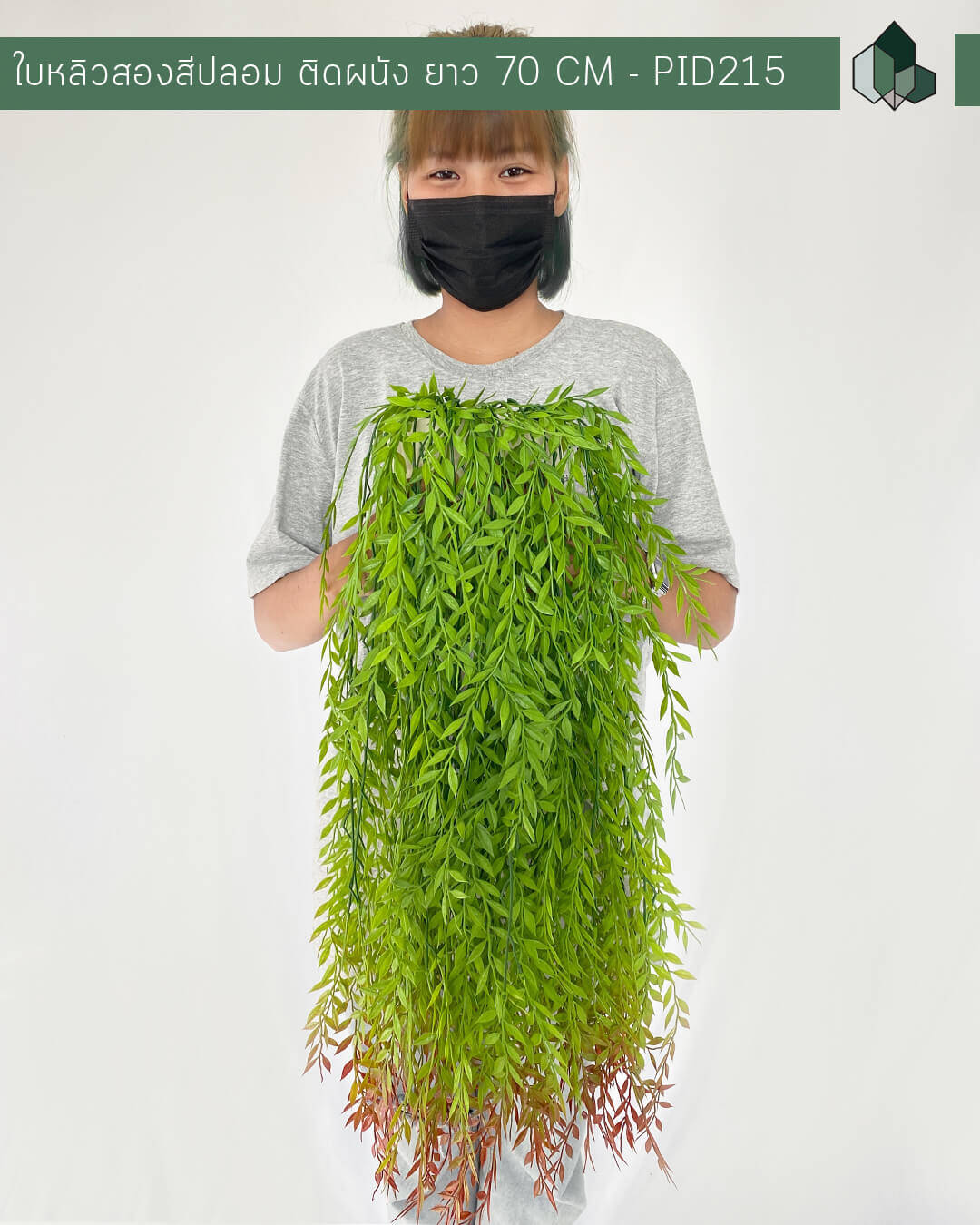 ไม้เลื้อยปลอมใบหลิวสองสีปลอม ติดผนัง ยาว70 CM
