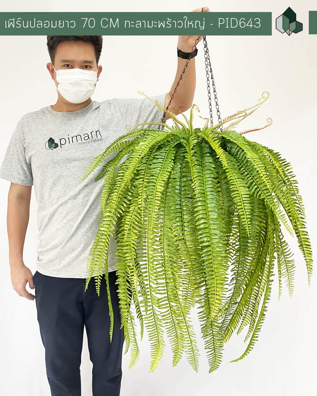 เฟิร์นปลอมช่อใหญ่ ยาว 70 CM พร้อมกระถางแขวนใยมะพร้าว