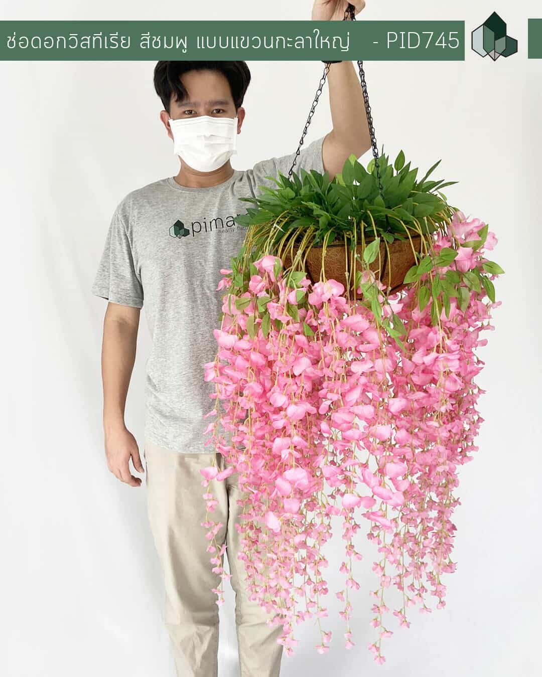 ช่อดอกวิสทีเรียปลอม สีชมพู แบบแขวนกะลาใหญ่
