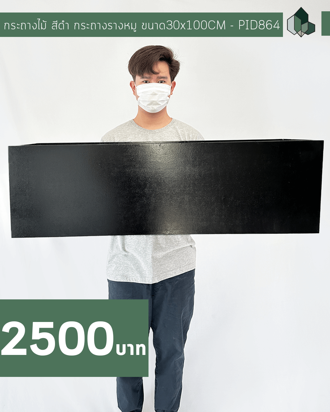 กระถางไม้ สีดำ กระถางรางหมู ขนาด30x100CM