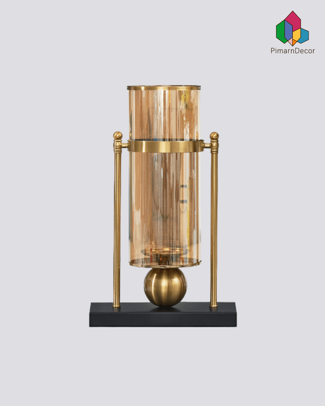 แจกันแก้ว ฐานโครงเหล็ก สีทองแดง สูง40CM